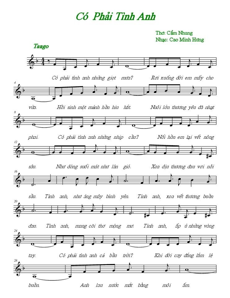 Sheet nhạc Có Phải Tình Anh